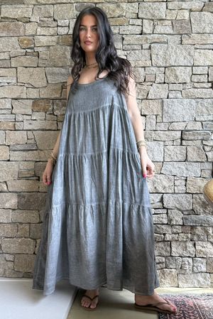 Lenni Cotton Tiered Dress Washed Charcoal